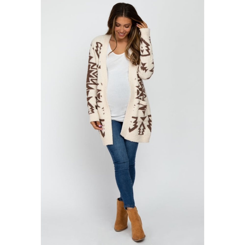 Cream Printed Soft Knit Maternity Cardigan (M/L)